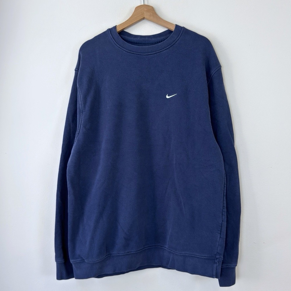 Vintage Y2k Nike Swoosh Classic Navy Blue Sweatshirt - Large